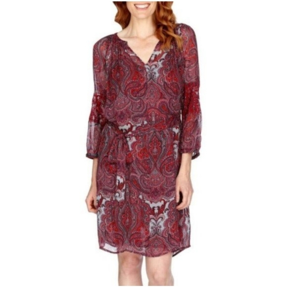 Lucky Brand Dresses & Skirts - NWT Lucky Brand Sheer Midi Purple Paisley Print Long Sleeve Dress size Large